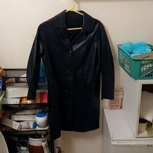 Women's 3 button black leather blazer jacket